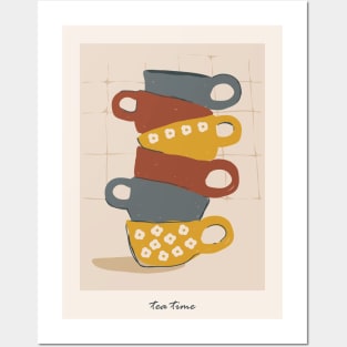 Tea time, Retro art, Coffee mug, Cute cups art print, Exhibition print, Kitchen decor, Ceramics Posters and Art